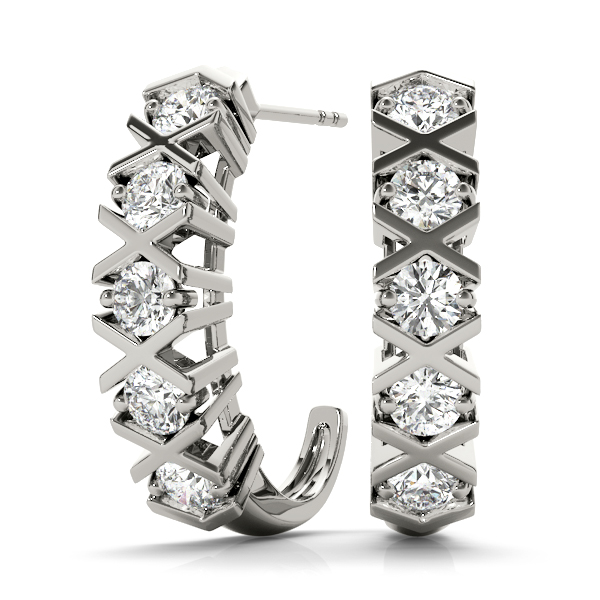 14k White Gold X Diamond J-Hoop Earrings