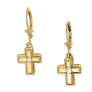 14k White Gold Single Diamond Stone Match 30414 Cross Earrings