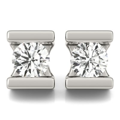 14k White Gold Single Diamond Stone Stud Earrings