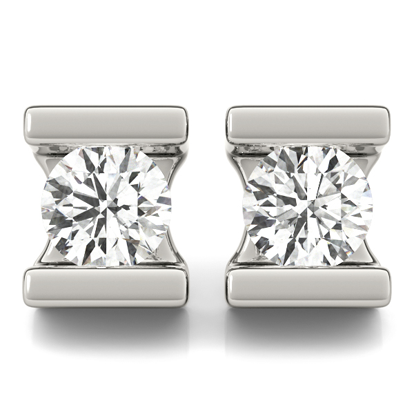 14k White Gold Single Diamond Stone Stud Earrings