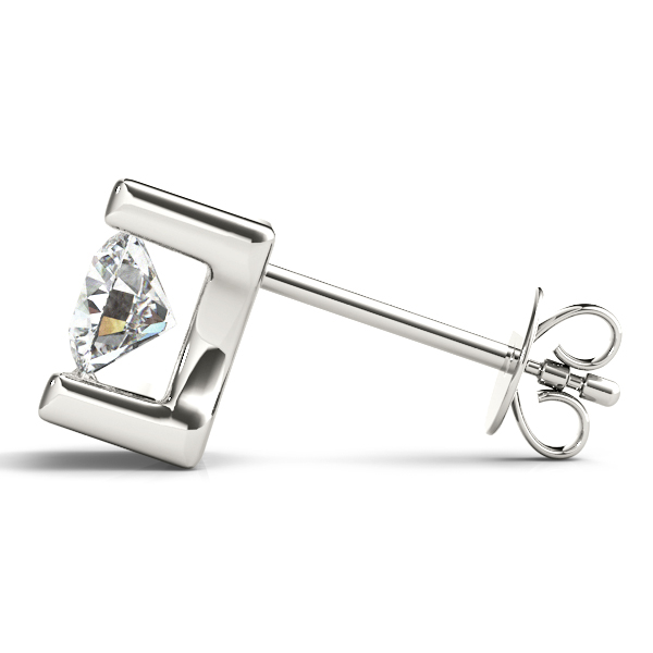 14k White Gold Single Diamond Stone Stud Earrings