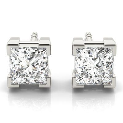 14k White Gold Single Diamond Stone Stud Earrings
