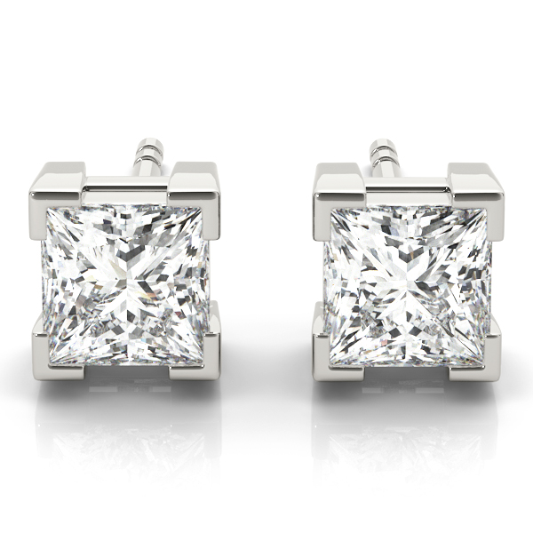 14k White Gold Single Diamond Stone Stud Earrings