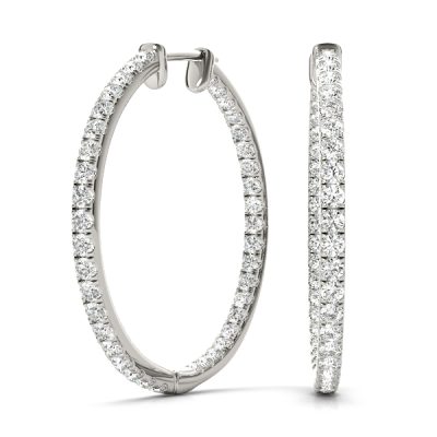 14k White Gold Standard Diamond Hoop Earrings