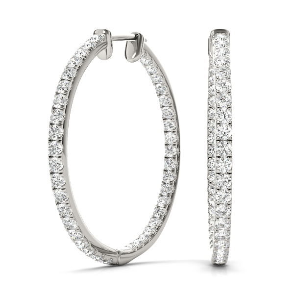 14k White Gold Standard Diamond Hoop Earrings