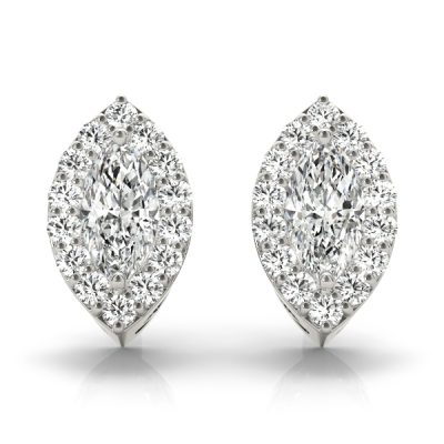 14k White Gold Halo Diamond Earrings