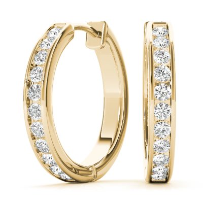14k Yellow Gold Standard Diamond Hoop Earrings