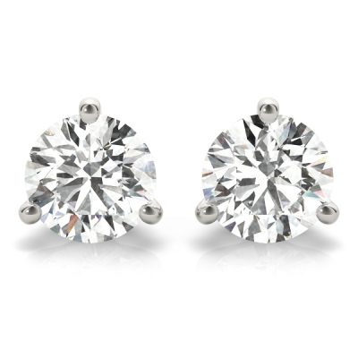 14k White Gold Single Diamond Stone Stud Earrings