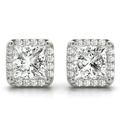 14k White Gold Halo Diamond Earrings