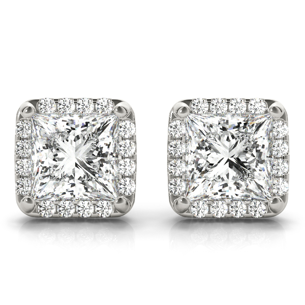 14k White Gold Halo Diamond Earrings