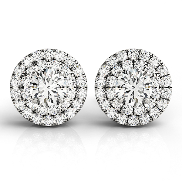 14k White Gold Rose Center Round Halo Diamond Earrings