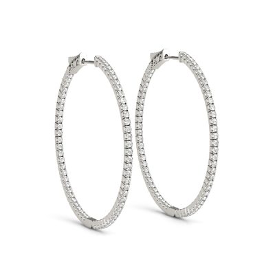 14k White Gold .75 Inch 4 Prong Round Diamond Hoop Earrings