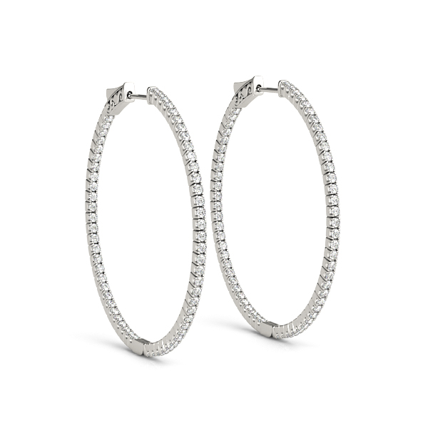 14k White Gold .75 Inch 4 Prong Round Diamond Hoop Earrings