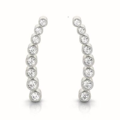 14k White Gold Ear Climbers Diamond Earrings