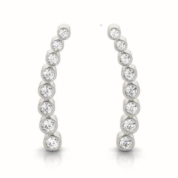 14k White Gold Ear Climbers Diamond Earrings