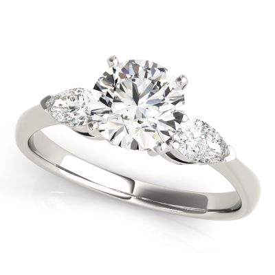 April Diamond Pear & Round Brilliant 3-Stone Engagement Ring (Platinum)