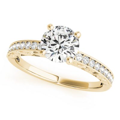 Lyla Diamond Solitaire ½ Eternity Vintage Scroll Engagement Ring (18k Yellow Gold)