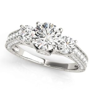 Tabitha Luxe Diamond 3-Stone Shared Prong Cathedral Engagement Ring (Platinum)
