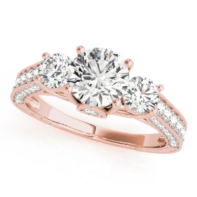 Tabitha Luxe Diamond 3-Stone Shared Prong Cathedral Engagement Ring (18k Rose Gold)
