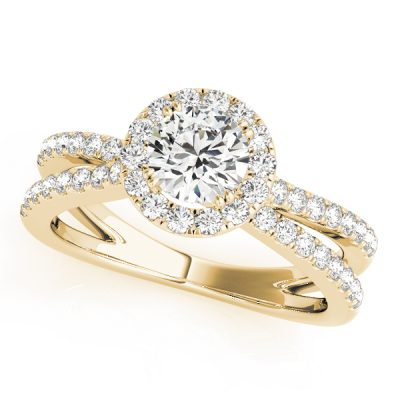 Priscilla Diamond Halo Illusion Crossover Engagement Ring
  (18k Yellow Gold)