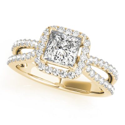 Deandra Diamond Cushion Halo Split Shoulder Engagement Ring
 (18k Yellow Gold)