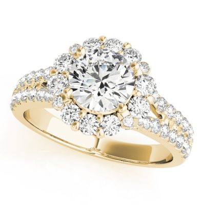 Monique Multi Diamond Halo Cluster Split Band Engagement Ring (18k Yellow Gold)