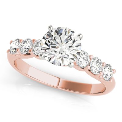 Thea Diamond Solitaire Shared Prong 3-Stone Cluster Engagement Ring (18k Rose Gold)