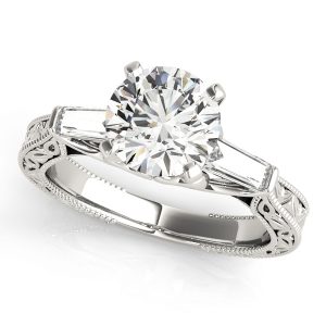 Ashley Diamond 3-Stone Antique Scroll Cathedral Engagement Ring (Platinum)