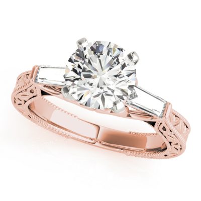 Raelynn Diamond Baguette 3-Stone Engraved Cathedral Engagement Ring  (18k Rose Gold)