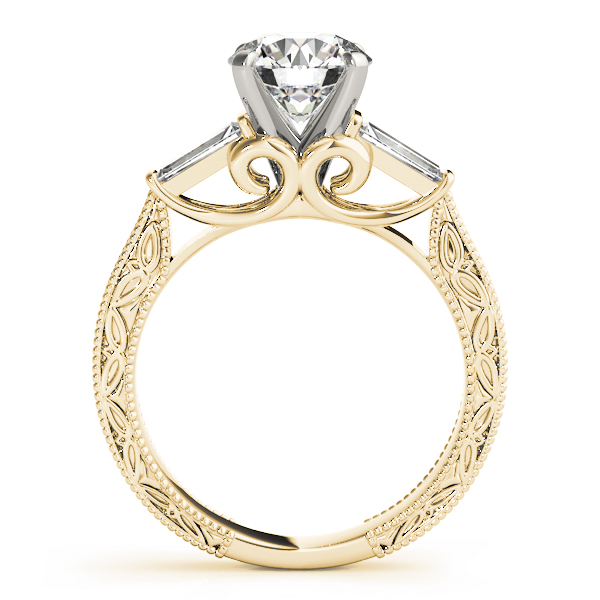 Raelynn Diamond Baguette 3-Stone Engraved Cathedral Engagement Ring  (18k Yellow Gold)