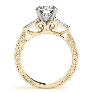 Ashley Diamond 3-Stone Antique Scroll Cathedral Engagement Ring (18k Yellow Gold)