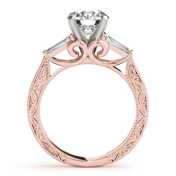 Raelynn Diamond Baguette 3-Stone Engraved Cathedral Engagement Ring  (18k Rose Gold)
