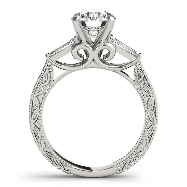 Ashley Diamond 3-Stone Antique Scroll Cathedral Engagement Ring (Platinum)