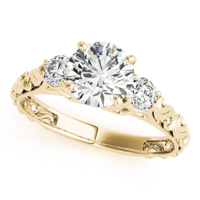 Lydia Diamond 3-Stone Antique Scroll Cathedral Engagement Ring (18k Yellow Gold)