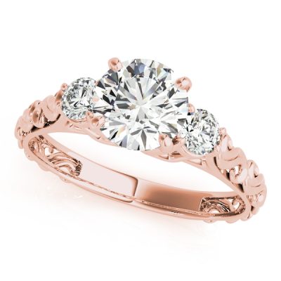 Lydia Diamond 3-Stone Antique Scroll Cathedral Engagement Ring (18k Rose Gold)