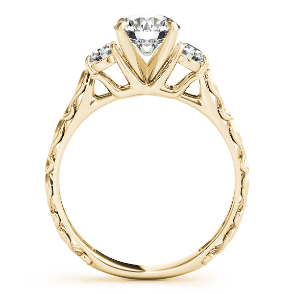 Lydia Diamond 3-Stone Antique Scroll Cathedral Engagement Ring (18k Yellow Gold)