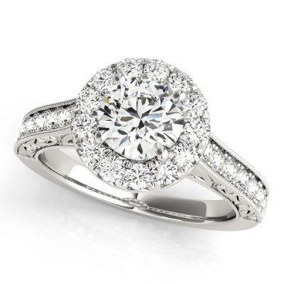 Arabella Diamond Halo Antique Style Engraved Engagement Ring (Platinum)