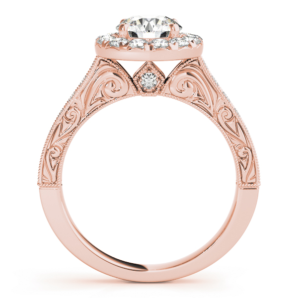Arabella Diamond Halo Antique Style Engraved Engagement Ring (18k Rose Gold)