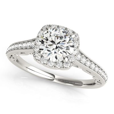 Audrey Diamond Halo Cathedral Scroll Engagement Ring (Platinum)