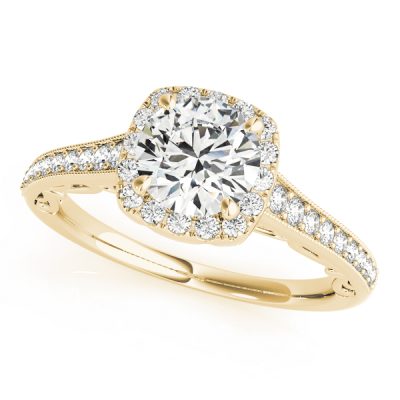 Audrey Diamond Halo Cathedral Scroll Engagement Ring (18k Yellow Gold)