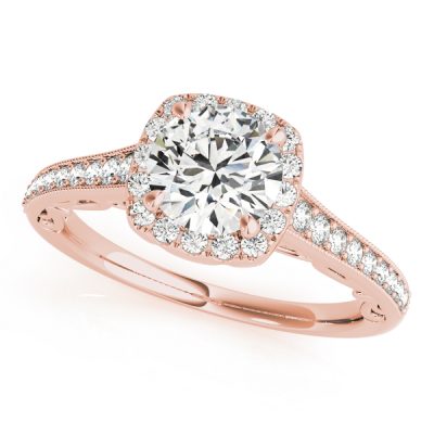 Audrey Diamond Halo Cathedral Scroll Engagement Ring (18k Rose Gold)