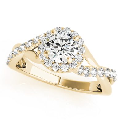 Mila Diamond Solitaire Twisted Cathedral Halo Engagement Ring (18k Yellow Gold)