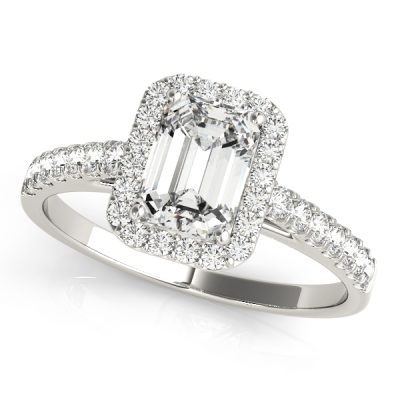 Heather Diamond Emerald Cut Halo Cathedral Engagement Ring
 (Platinum)