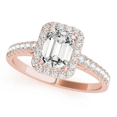 Heather Diamond Emerald Cut Halo Cathedral Engagement Ring
 (18k Rose Gold)