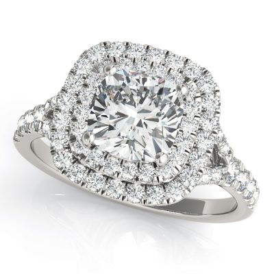 Juliette Double Cushion Halo Cathedral Engagement Ring
 (Platinum)