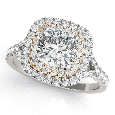 Juliette Double Cushion Halo Cathedral Engagement Ring
 (18k Yellow Gold)