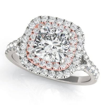 Juliette Double Cushion Halo Cathedral Engagement Ring
 (18k Rose Gold)