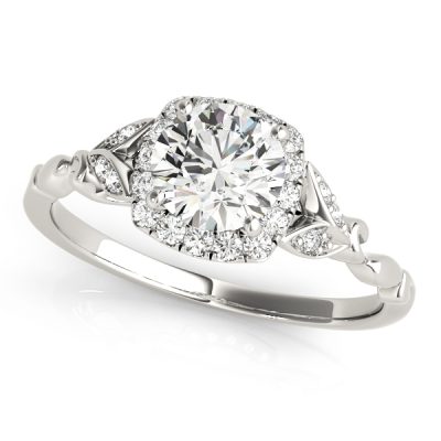 Faye Vintage Style Diamond Halo Leaf & Vine Cathedral Engagement Ring (Platinum)