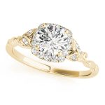 Faye Vintage Style Diamond Halo Leaf & Vine Cathedral Engagement Ring (18k Yellow Gold)