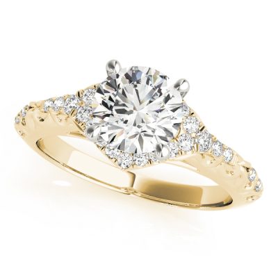 Camilla Diamond Halo Vintage Scroll Cathedral Engagement Ring (18k Yellow Gold)